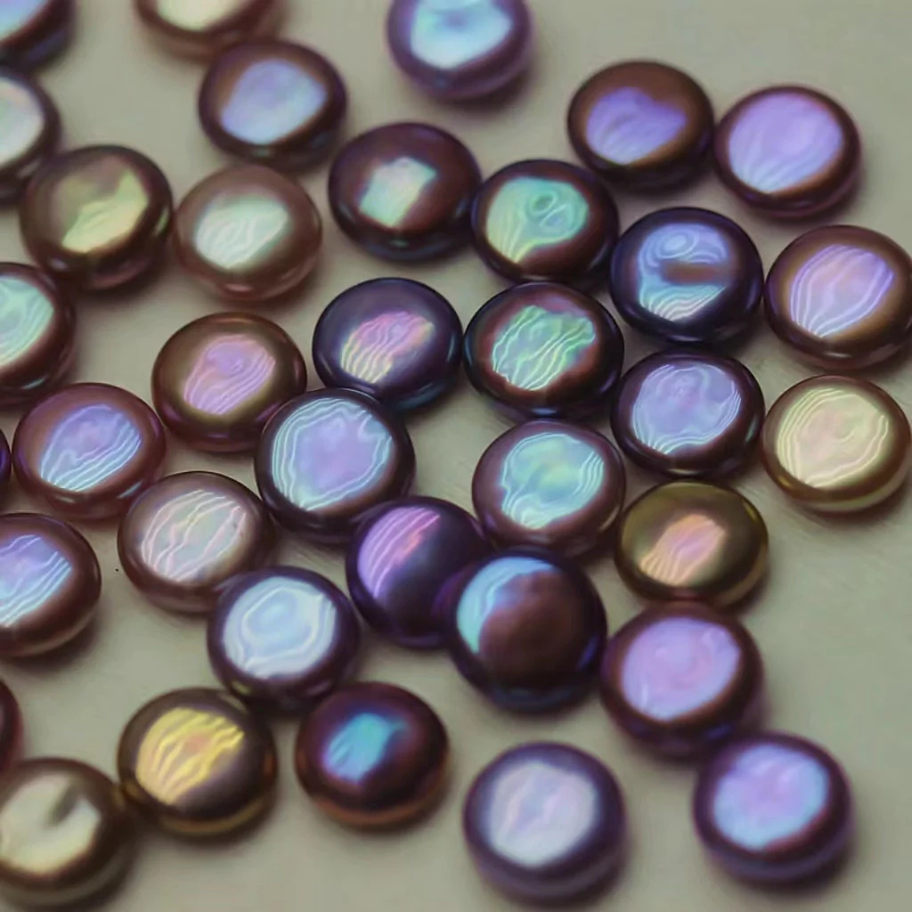 【Live】Purple Button(1 Clam Include 3 Button Shape Freshwater Pearls)